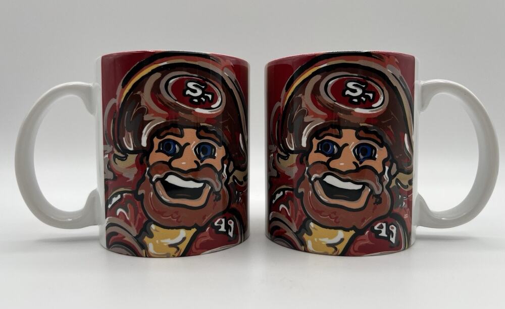 NFL San Francisco 49ers Sourdough Sam 11oz Coffee Mug x2 Justin Patten Football